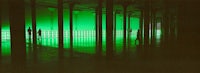 a room with a green light